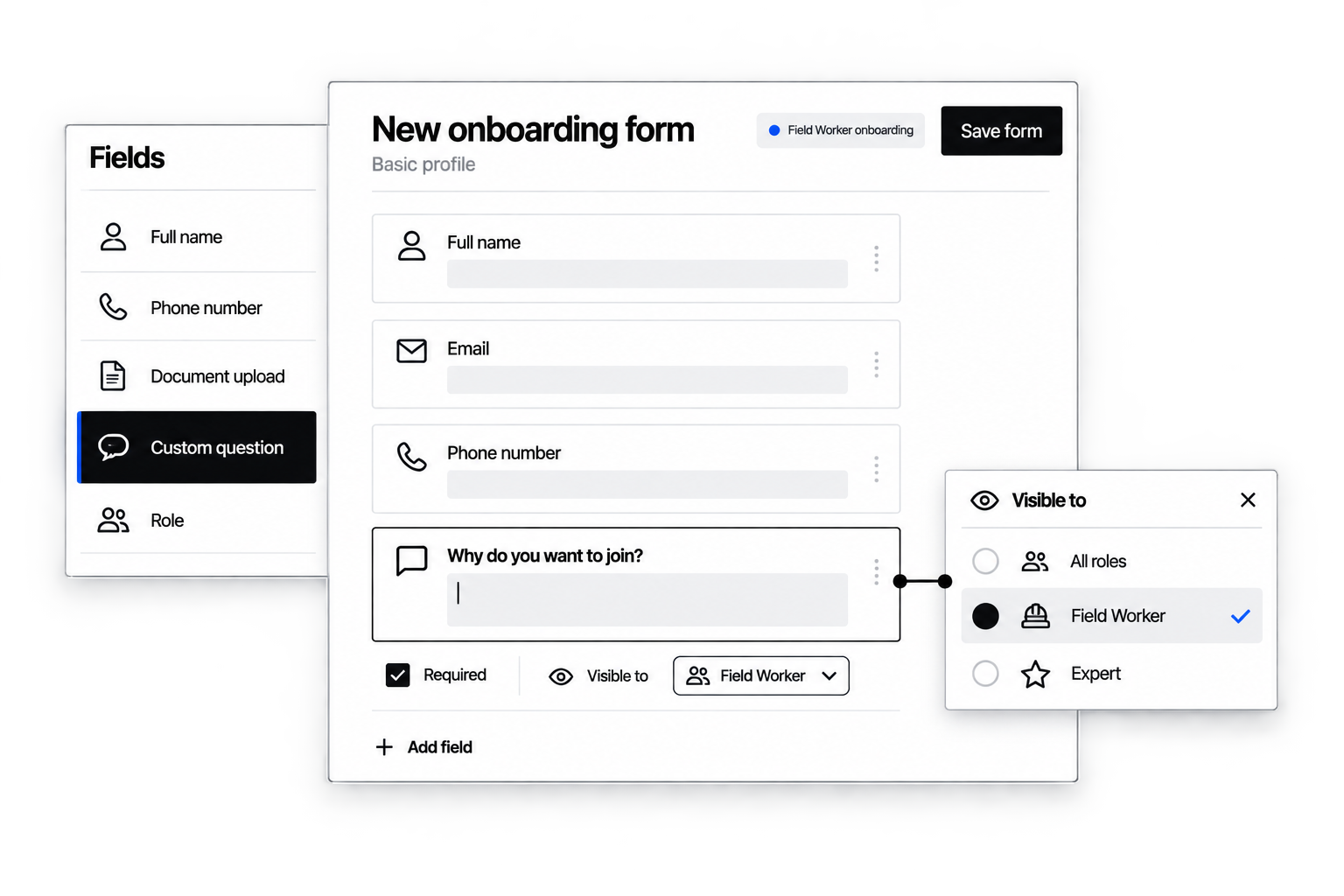 Workhint collect contractor details interface